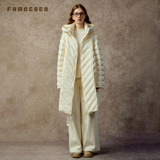 Famecoco范可儿茧型长款立领连帽宽松简约轻薄羽绒服FAC8AK004 商品图2