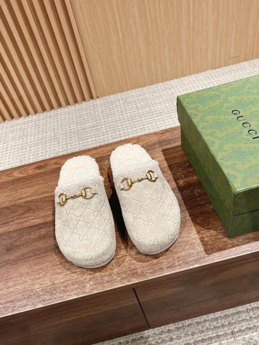 古驰秋冬新款羊毛运动半拖鞋面麂皮压印迷你老花logo，拼接小牛皮（UX*HD) 商品图3