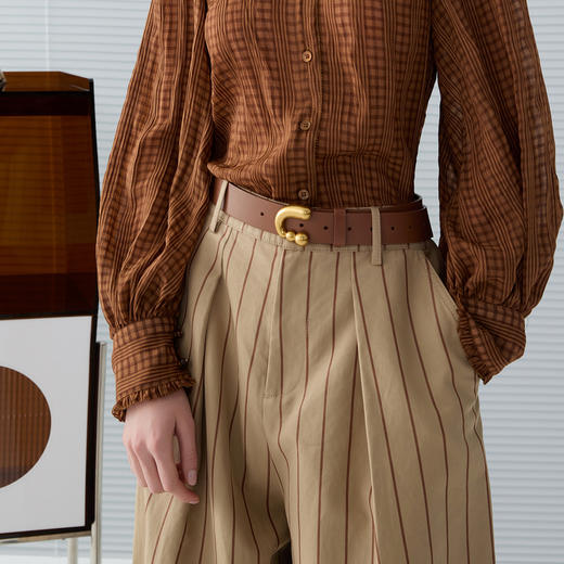 谜底牛皮革皮带女2025春季新品棕色复古风百搭腰带女士251MQ0405 商品图2