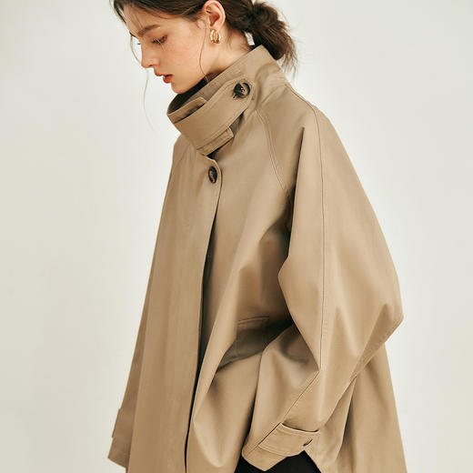 OLrain欧芮儿卡其色立领风衣女春季2025新款美式复古宽松斗篷外套 商品图1