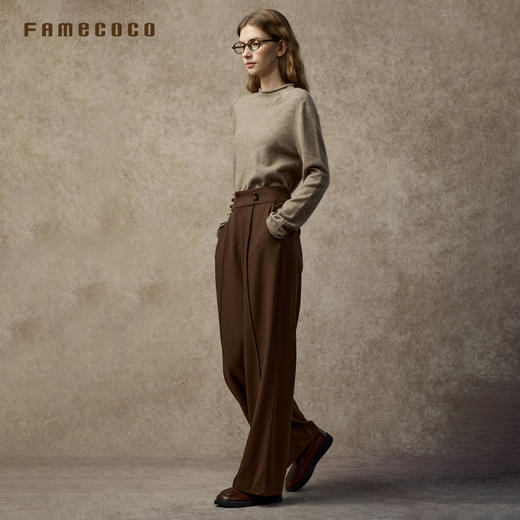Famecoco范可儿中式宽腰头盘扣梭织宽松直筒显瘦长裤FAC8GA008 商品图4