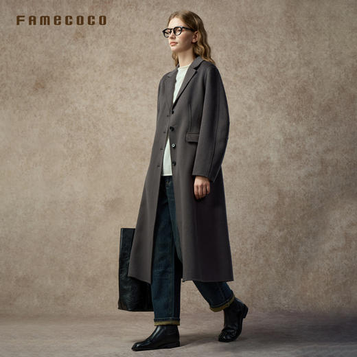 Famecoco范可儿设计师品牌挺括西装领纯羊毛双面呢大衣FAC8AQ013 商品图3