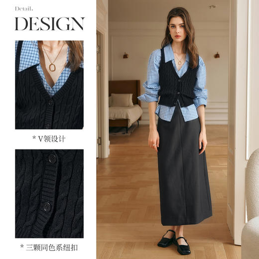 OLrain欧芮儿黑色背心吊带女冬季2024年新款气质V领麻花开衫马甲 商品图2