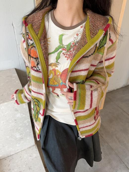 GARC*N24FW秋冬新款豌豆提花拉链针织连帽外套（UY*DQJB） 商品图3