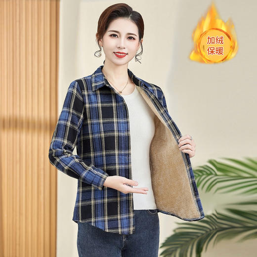 MC 2024-63时尚洋气妈妈加绒格子衬衫宽松保暖衬衣外套 商品图3