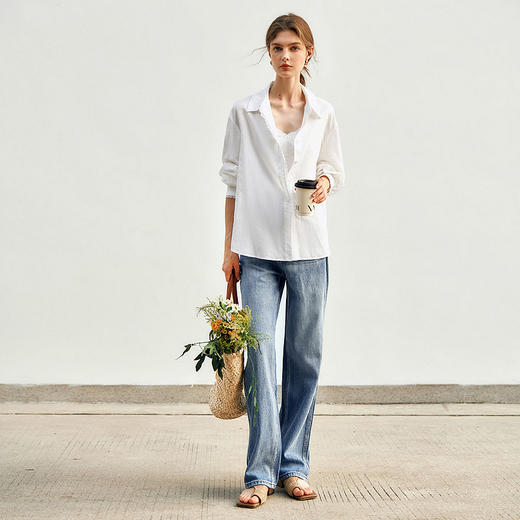 OLrain欧芮儿法式白色衬衫女春季2025年新款慵懒风蕾丝拼接衬衣 商品图2