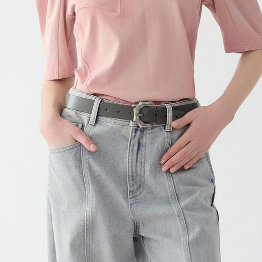 谜底牛皮革皮带2025春季新品复古风百搭特色扣头腰带女251MQ0406 商品图3