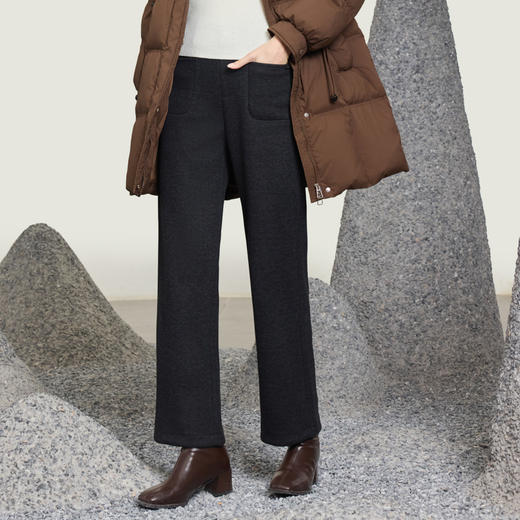 半身缘女裤 冬季保暖透气蚕丝羊绒直筒休闲裤244102E10302613 商品图0