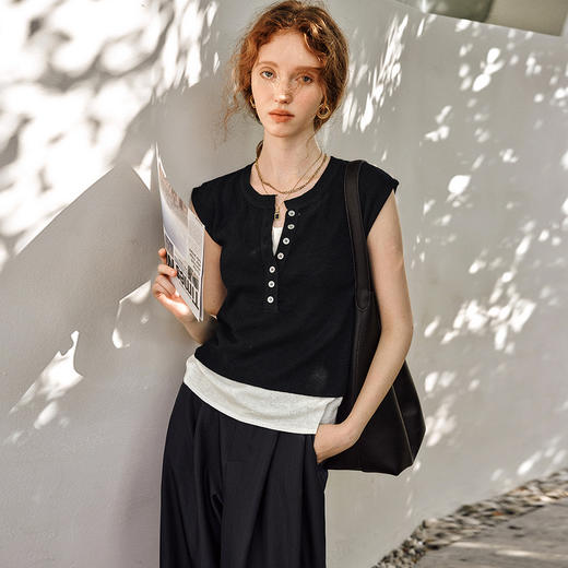 OLrain欧芮儿黑色针织衫女春季2025年新款时尚通勤假两件毛织背心 商品图1