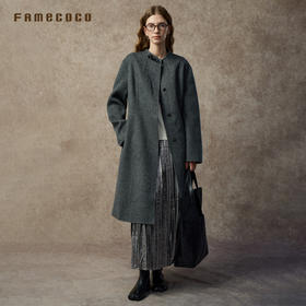 Famecoco范可儿文艺气质高级羊驼毛无领大衣FAC8AQ005