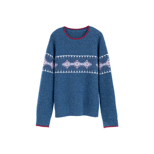 绽放旅行女装825朵/秋冬羊驼羊毛经典圆领撞色提花保暖套头毛衣 商品图4