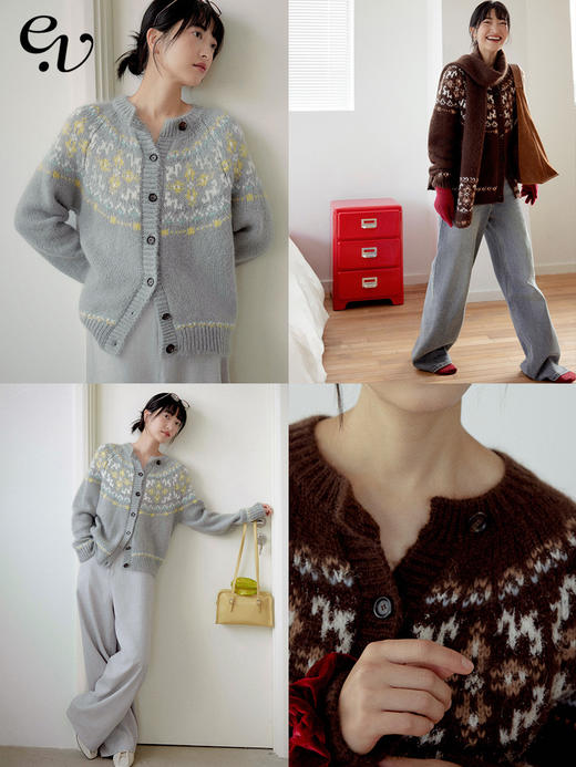 【现货】Even Vintage|重磅复古费尔岛 慵懒随性宽松落肩廓形感毛衣开衫 商品图0