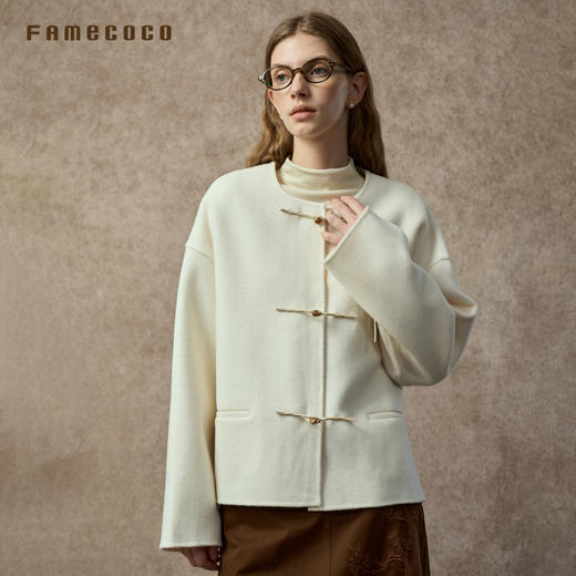Famecoco范可儿中式圆领短外套羊毛双面呢大衣FAC8AS009 商品图1