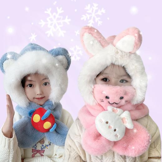 【儿童帽子围巾一体围脖，防风保暖，加绒护耳】1-10岁儿童帽子围巾一体围脖 秋冬季加绒宝宝护耳帽 保暖男女童毛绒帽爆款-QQ 商品图2