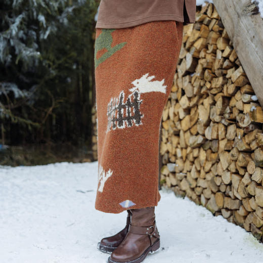 绽放832朵/羊毛卷冬牧场动物主题提花松紧腰百搭毛织半身中长裙 商品图3