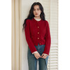 HeyDress复古红色羊毛针织开衫女冬季绞花圆领毛衣气质内搭上衣 商品缩略图3