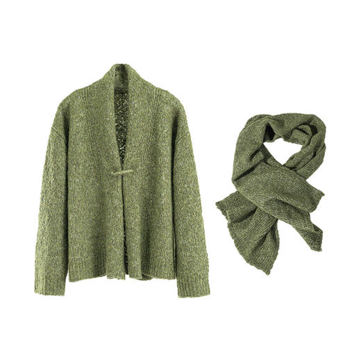 绽放旅行女装833-854朵/羊毛花式大肚纱连领开门襟厚毛衣围巾套装 商品图3