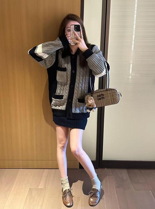 缪缪秋冬新款翻领麻花针织开衫（UY*GH215） 商品图1