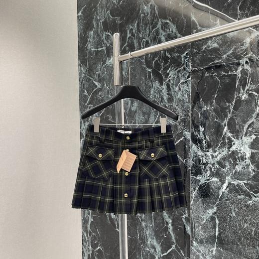 Miu 2024秋冬新款 复古英伦风格纹短裁衬衫 压褶半裙 商品图4