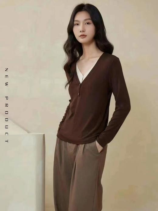 LS竹纤维女士时尚暖绒V领打底衫666 商品图0