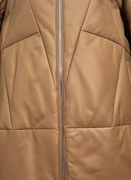 丁摩 真皮羽绒服女绵羊皮中长款连帽加厚外套9811 商品图5
