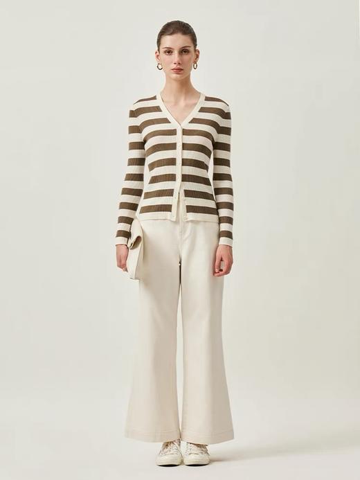 【顺丰包邮】13238【三石*澜同款】精纺100%羊毛咖白条纹V领开衫 舒适感由外及内~ 192 商品图1