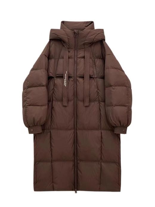 丁摩 大被子过膝羽绒服女连帽加厚飘带长款外套ZCZO 商品图6