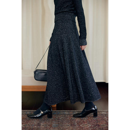 HeyDress珠片针织半身裙女冬季法式复古羊毛黑色a字优雅显瘦裙子 商品图0