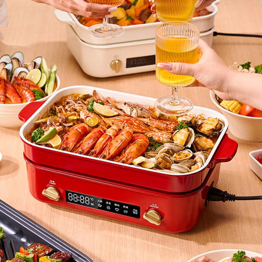 【进口多功能锅合集】日本BRUNO二代多功能料理锅鸳鸯火锅蒸煮炒煎涮一体家用电烤肉锅 商品图0