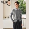 OLrain欧芮儿灰色套头针织衫女冬季2024年新款通勤开叉圆领长袖 商品缩略图0
