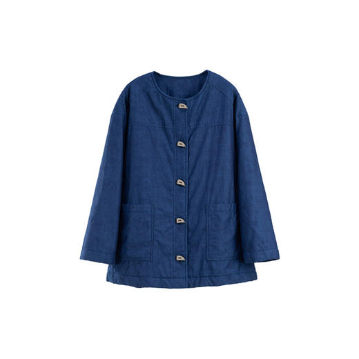 绽放旅行女装841朵/冬季棉提花肌理圆领亚麻棉牛仔绗棉中长款棉服 商品图4