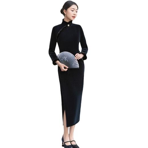 HQ-358高档雪尼尔加绒加厚旗袍2024冬季新款改良新中式国风连衣裙女长款 商品图4