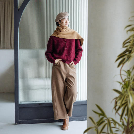 绽放旅行女装894朵/简爱毛衣100%绵羊毛四色绒感短款开襟毛针织衫 商品图2