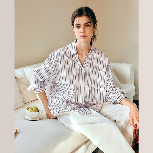 OLrain欧芮儿条纹长袖衬衫女春季2025年新款通勤百搭别致翻领衬衣 商品图4