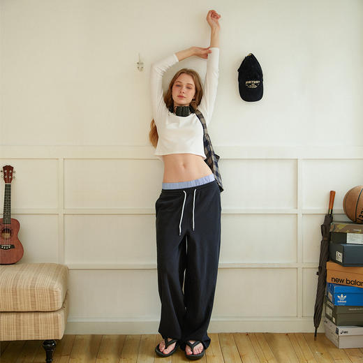 714street假两件华夫格卫裤男2025年春季新款长裤内裤外漏休闲裤 商品图1