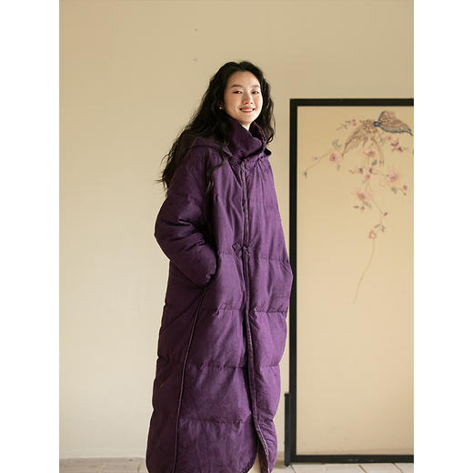 牧衣游原创炒色丝棉提花长羽绒服新款加厚抗寒蓬松保暖外套 梅花 商品图1