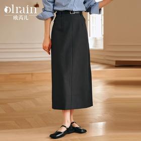 OLrain欧芮儿灰色半身裙女冬季2024年新款气质通勤中长款直筒裙
