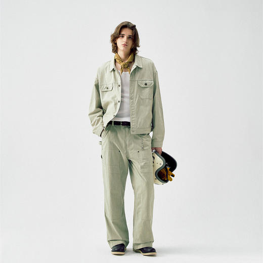 714street美式复古条纹水洗工装夹克男2025春季新款宽松短阔外套 商品图2