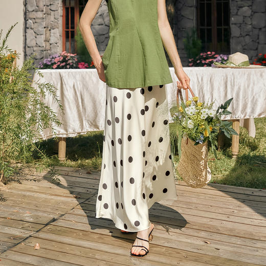 OLrain欧芮儿黑白波点半身裙女冬季2024年新款法式复古高腰A字裙 商品图3