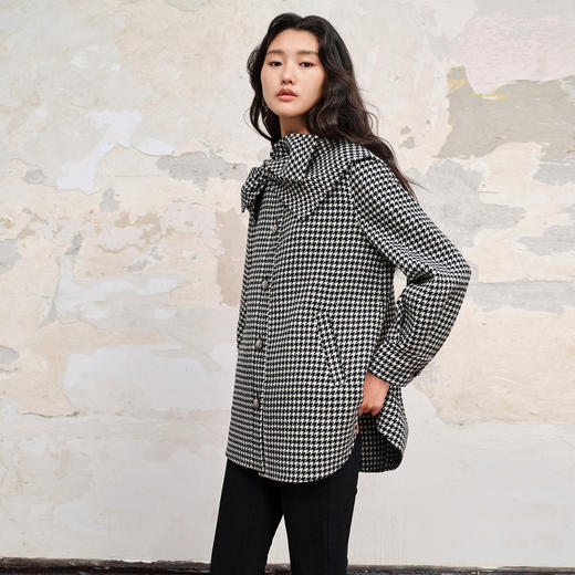 名媛千金小香风翻领衬衫式外套格纹大衣 商品图1
