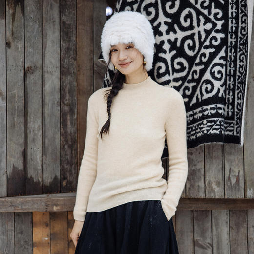绽放891朵/康赛妮100%山羊绒打底衫柔软绒感半高领套头针织衫毛衣 商品图0