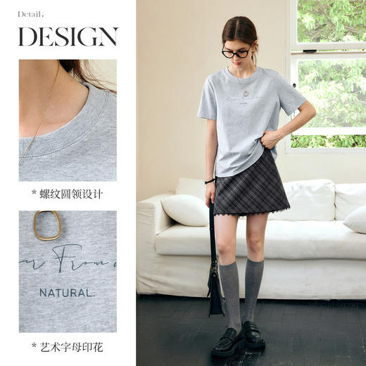 OLrain欧芮儿灰色短袖T恤女春季2025年新款韩系简约百搭圆领上衣 商品图2