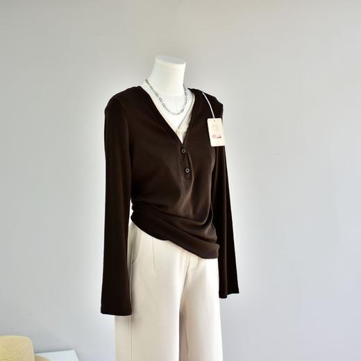 丁摩 【撞色天鹅衫】新款美雅碧棉v领假两件撞色针织开衫打底衫上4ZF-120902 商品图9