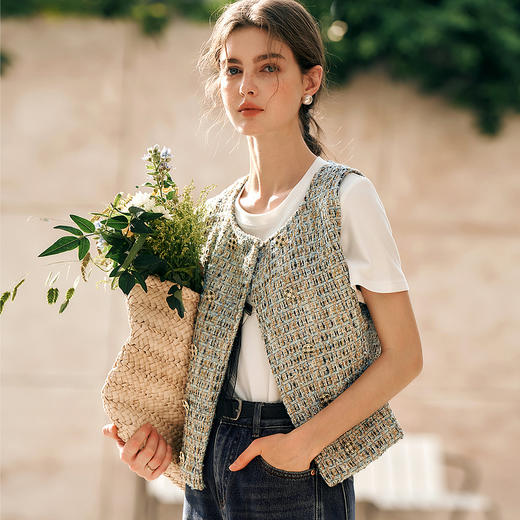 OLrain欧芮儿小香风短款马甲女春季2025年新款双排扣小众无袖背心 商品图2