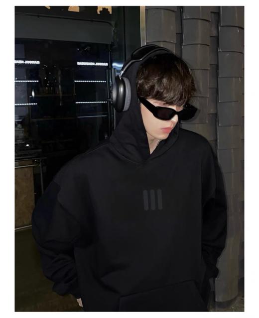 FOGFEAROFGODESSENTIALS联名三杠硅胶印花重磅高街短袖情侣款连帽卫衣男女同款（UY*BG) 商品图1