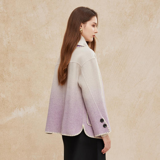 PH963斯尔丽24新款双面呢配围巾撞色滚边渐变色箱型减龄小个子羊毛大衣 商品图5