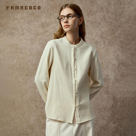 Famecoco范可儿中式小立领肌理感棉质加厚长袖国风衬衣FAC8BH008 商品图1