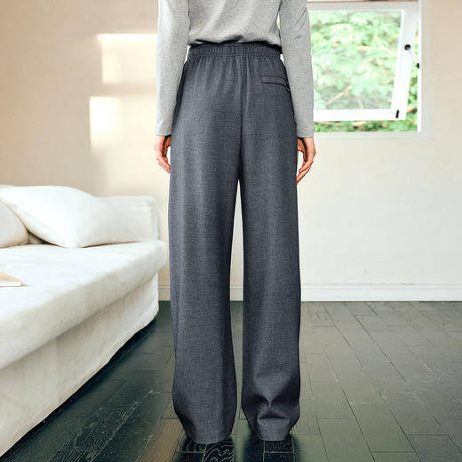 OLrain欧芮儿灰色高腰休闲裤女春季2025年新款通勤橡筋腰阔腿长裤 商品图7