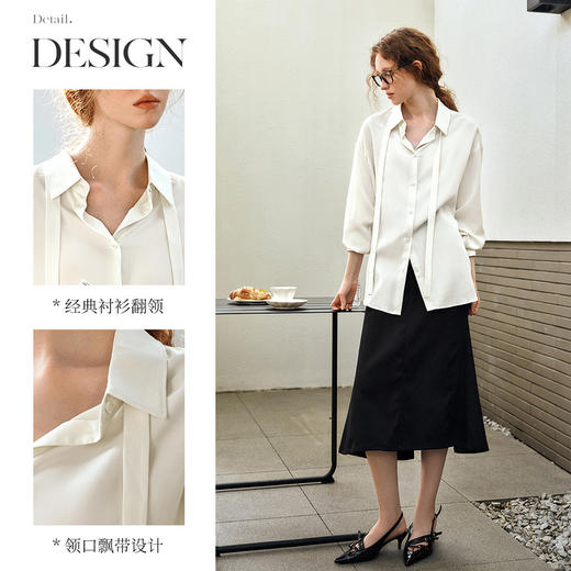 OLrain欧芮儿白色长袖衬衫女春季2025新款通勤气质飘带慵懒风衬衣 商品图2