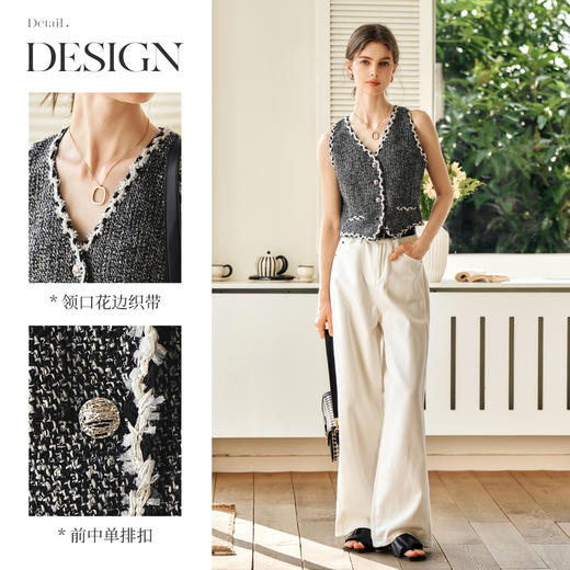 OLrain欧芮儿法式V领马甲女春季2025年新款无袖小香风撞色边上衣 商品图2